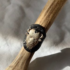 Leather Sterling Bison Ring size 7